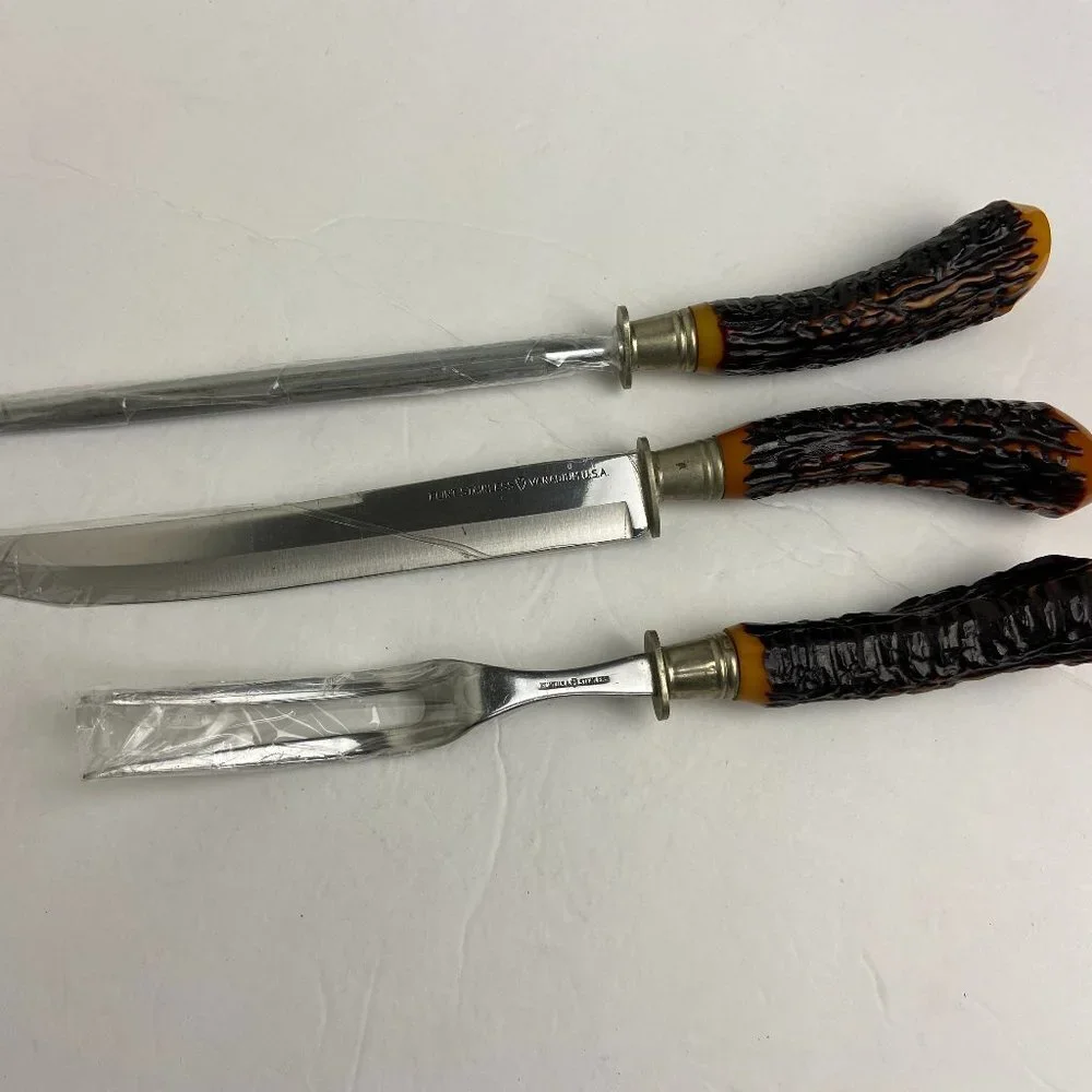 Vintage 1960’s Flint Stainless Vanadium USA Carving Set Bakelite Handles